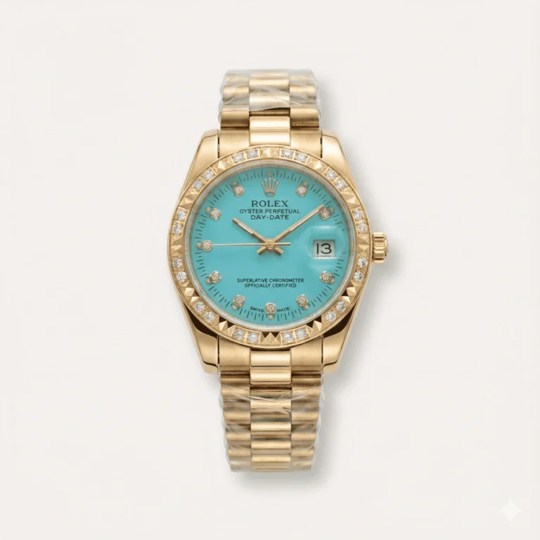 Rolex Datejust 26MM 69178 Turquoise Diamond Dial Diamond Bezel 18K Yellow Gold President Bracelet 1.2ct
